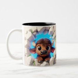 3D Niedlich Baby Buffalo Hot Cocoa Kaffees Tiere Zweifarbige Tasse