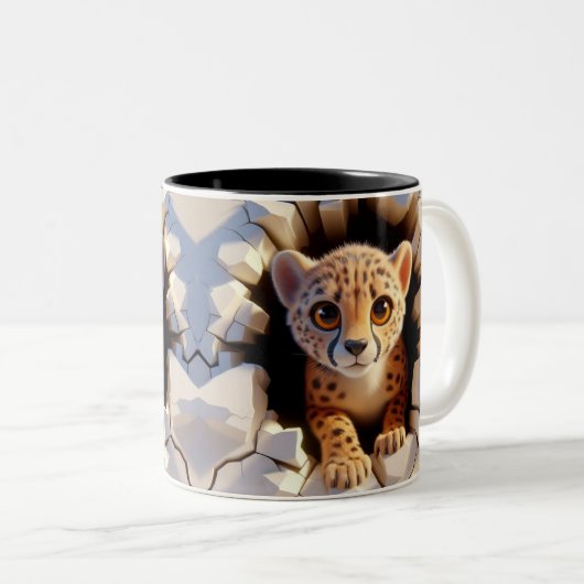 3D Niedlich Baby Cheetah Hot Cocoa Kaffees Tiere T Zweifarbige Tasse (VorderseiteRechts)