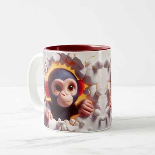3D Niedlich Baby Chimpanzee Hot Cocoa Kaffees Tier Zweifarbige Tasse (Vorderseite Links)