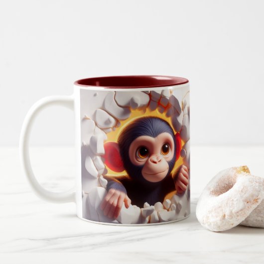 3D Niedlich Baby Chimpanzee Hot Cocoa Kaffees Tier Zweifarbige Tasse (Mit Donut)