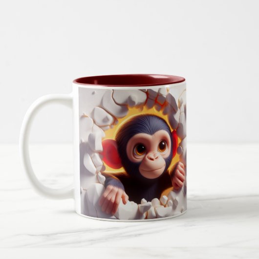 3D Niedlich Baby Chimpanzee Hot Cocoa Kaffees Tier Zweifarbige Tasse (Links)