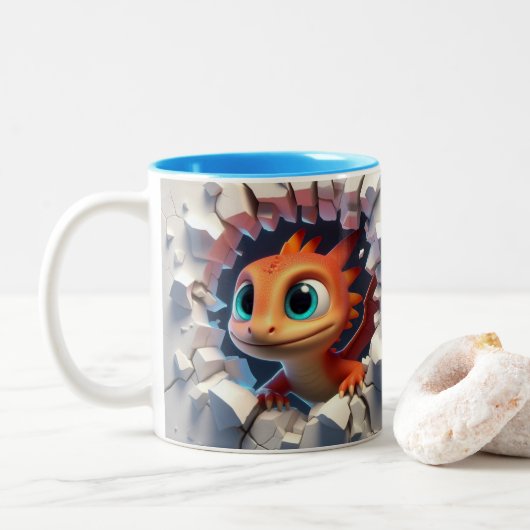 3D Niedlich Baby Dragon Hot Cocoa Kaffee Tiere Tas Zweifarbige Tasse (Mit Donut)