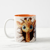 3D Niedlich Baby Giraffe Hot Cocoa Coffee Tiere Ta Zweifarbige Tasse (Links)