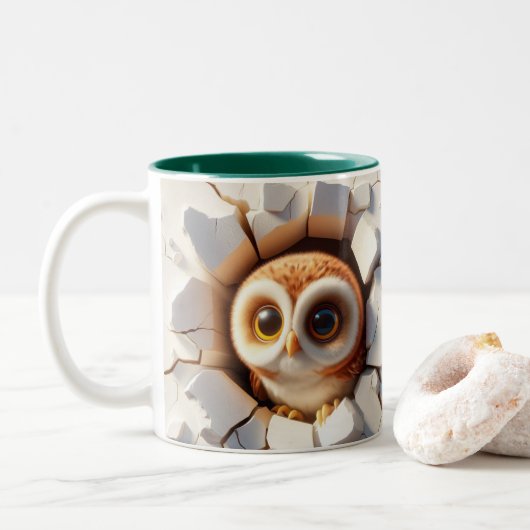 3D Niedlich Baby Owl Hot Cocoa Kaffees Tiere Zweifarbige Tasse (Mit Donut)
