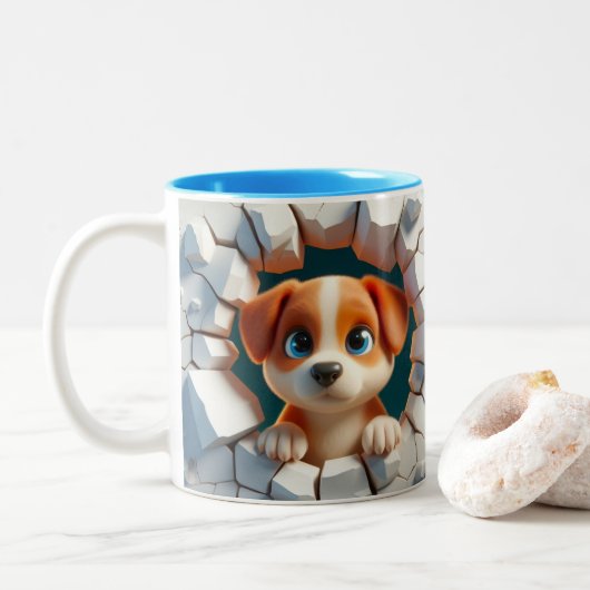 3D Niedlich Baby Puppy Hot Cocoa Kaffee Tiere Zweifarbige Tasse (Mit Donut)