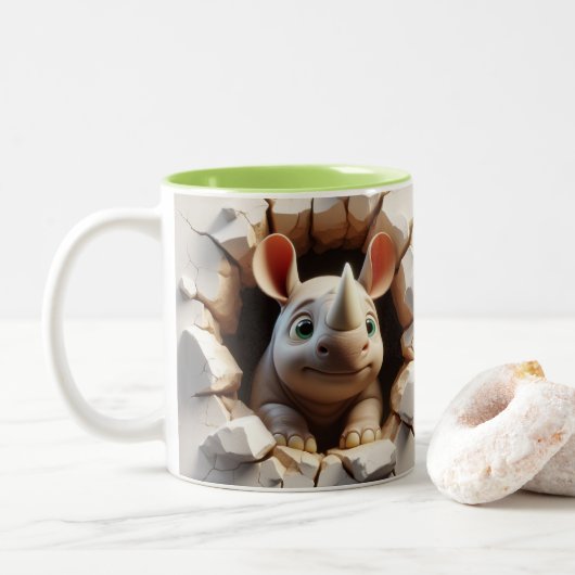 3D Niedlich Baby Rhinoceros Hot Coffee Tiere Zweifarbige Tasse (Mit Donut)