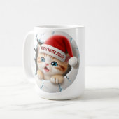 3D Niedlich Kitten in Santa's Hat zu Weihnachten Kaffeetasse (Vorderseite Links)