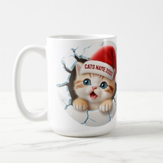 3D Niedlich Kitten in Santa's Hat zu Weihnachten Kaffeetasse (Links)
