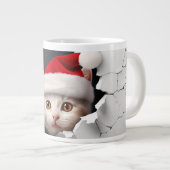 3D Niedlich Kitten mit Weihnachtsmannmütze Jumbo-Tasse (Vorderseite Rechts)