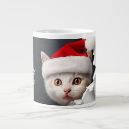3D Niedlich Kitten mit Weihnachtsmannmütze Jumbo-Tasse