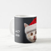 3D Niedlich Kitten mit Weihnachtsmannmütze Kaffeetasse (Vorderseite Links)