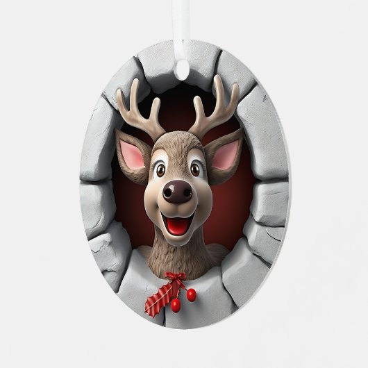 3D Niedlich Reindeer Weihnachtsfest Ornament Aus Metall (Vorderseite links)