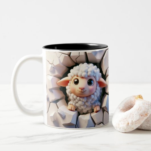 3D Niedliche Babyschaf-Hot-Cocoa-Kaffeetiere Zweifarbige Tasse (Mit Donut)