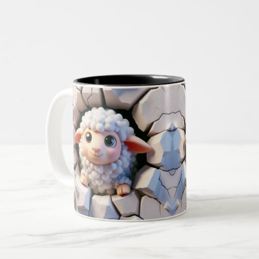 3D Niedliche Babyschaf-Hot-Cocoa-Kaffeetiere Zweifarbige Tasse (Vorderseite Links)