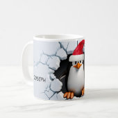 3D Niedlicher Pinguin mit Weihnachtsmannmütze Kaffeetasse (Vorderseite Links)
