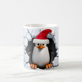3D Niedlicher Pinguin mit Weihnachtsmannmütze Kaffeetasse