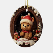 3D Niedlicher Teddybär mit Weihnachtsmannmütze Keramik Ornament (Rechts)