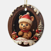 3D Niedlicher Teddybär mit Weihnachtsmannmütze Keramik Ornament (Links)