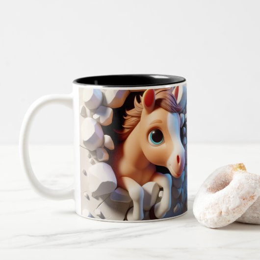 3D Niedliches Baby Horse Hot Cocoa Kaffees Tiere Zweifarbige Tasse (Mit Donut)