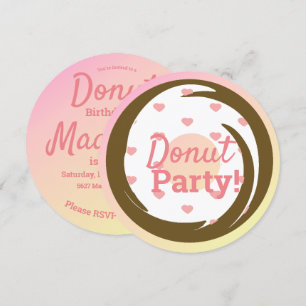 3D Ombre Pink Heart Donut Sprinkle Swirl Rund Einladung