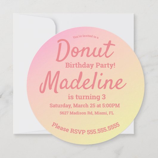 3D Ombre Rosa Herz Donut Sprinkle Rund drehen Einladung (Rückseite)