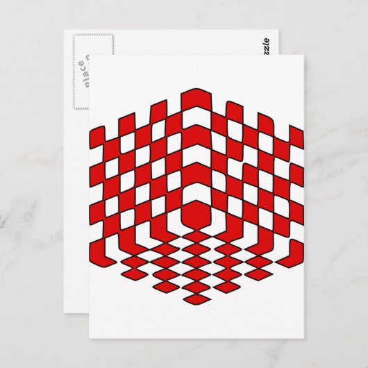 3D-optische Illusion des Roten Cube Postkarte (Vorne/Hinten)
