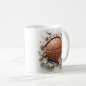 3D Orange Basketball erscheint durch die zerbrechl Kaffeetasse (VorderseiteRechts)