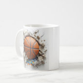 3D Orange Basketball erscheint durch die zerbrechl Kaffeetasse (Vorderseite Links)