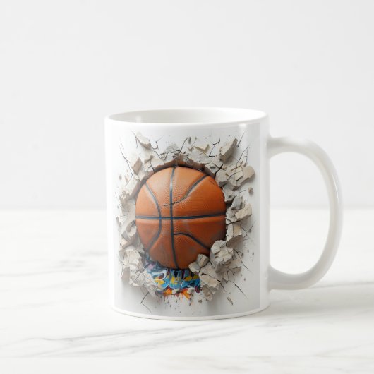 3D Orange Basketball erscheint durch die zerbrechl Kaffeetasse (Rechts)