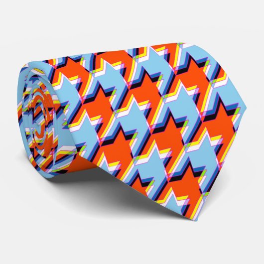 3D Orange Blau Houndstooth Glitch Krawatte (Gerollt)
