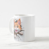 3d Orangefarbene und weiße Tablettenkatze bricht d Kaffeetasse (Vorderseite Links)