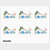 3d Palmen, Waves & Sunset MAUI Quadratischer Aufkleber (Blatt)