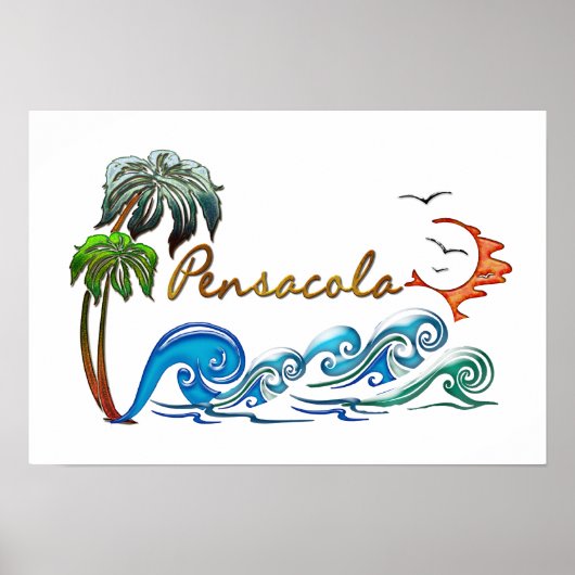3d Palmen, Waves & Sunset PENSACOLA Poster (Vorne)