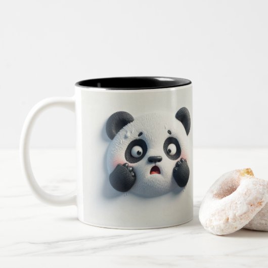 3D-Panda-Bär-Funny-Tiere Zweifarbige Tasse (Mit Donut)