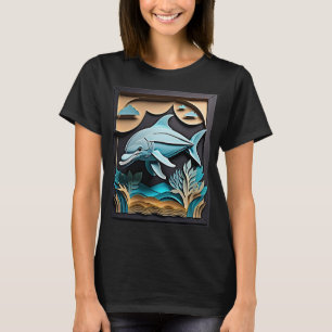 3D Paper Art Dolphin Design T - Shirt