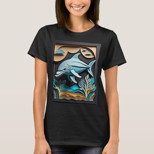 3D Paper Art Dolphin Design T - Shirt (Vorderseite)
