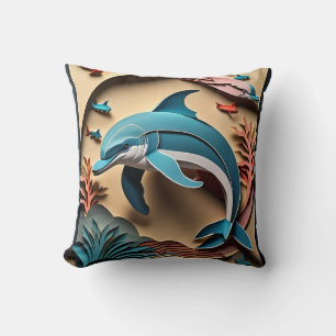3D Paper Art Dolphin Design T - Shirt Kissen