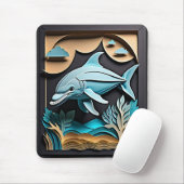 3D Paper Art Dolphin Design T - Shirt Mousepad (Mit Mouse)