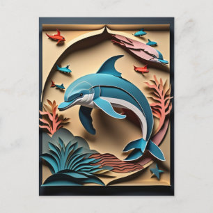 3D Paper Art Dolphin Design T - Shirt Postkarte