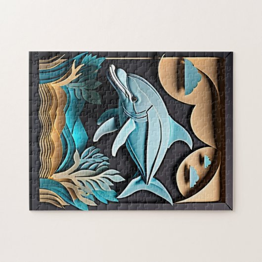 3D Paper Art Dolphin Design T - Shirt Puzzle (Horizontal)