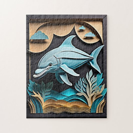 3D Paper Art Dolphin Design T - Shirt Puzzle (Vertikal)