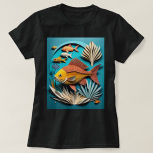 3D Paper Art Fish Design T - Shirt