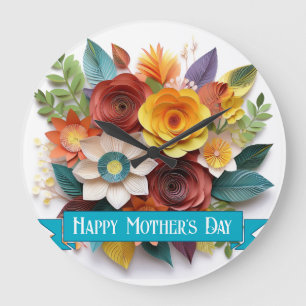 3D Paper Art Floral Mutter Tag Große Wanduhr