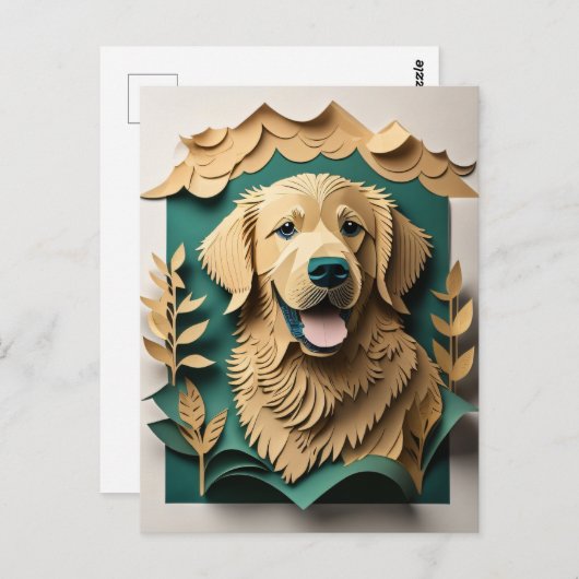3D Paper Art Golden Retriever Design T - Shirt Postkarte (Vorne/Hinten)