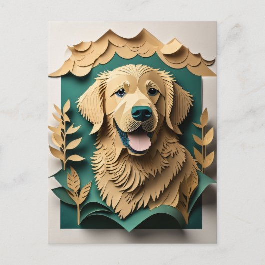 3D Paper Art Golden Retriever Design T - Shirt Postkarte (Vorderseite)