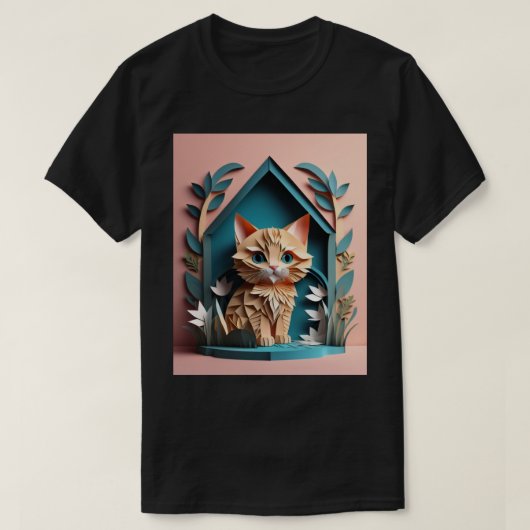 3D Paper Art Kitten Design T - Shirt (Design vorne)