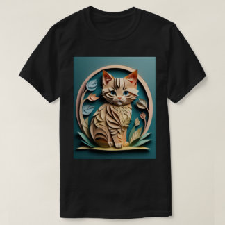 3D Paper Art Kitten Design T - Shirt
