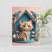 3D Paper Art Kitten Design T - Shirt Einladung (Stehend Vorderseite)