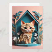 3D Paper Art Kitten Design T - Shirt Einladung (Vorne/Hinten)