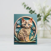 3D Paper Art Kitten Design T - Shirt Postkarte (Stehend Vorderseite)